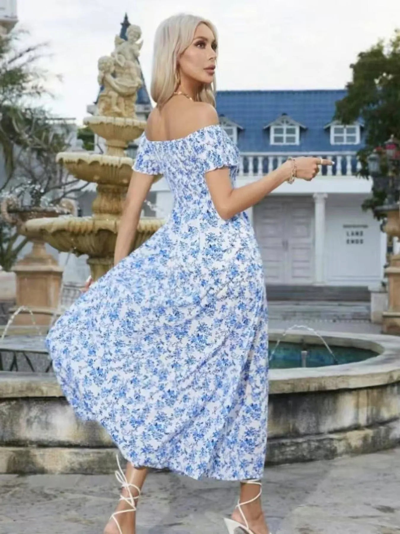 Full Size Slit Off-Shoulder Floral Midi Dress Plus Size - Tigbul's Variety Fashion Shop