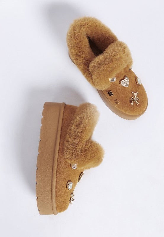 Zeta Charm Detail Slip On Snow Boots - Tigbul's Variety Fashion Shop