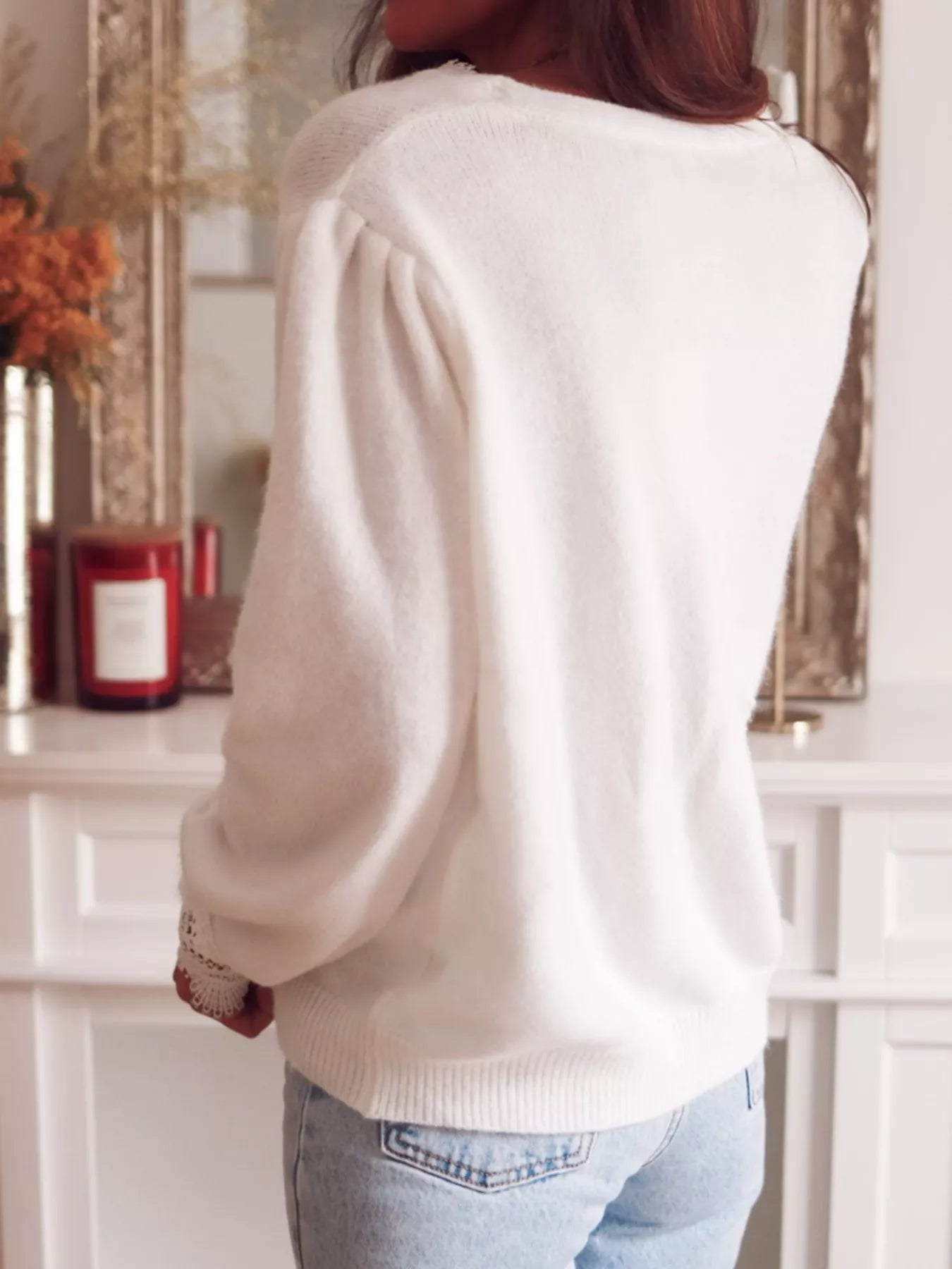 Lace Trim V-Neck Cardigan - Tigbul's Variety Fashion Shop