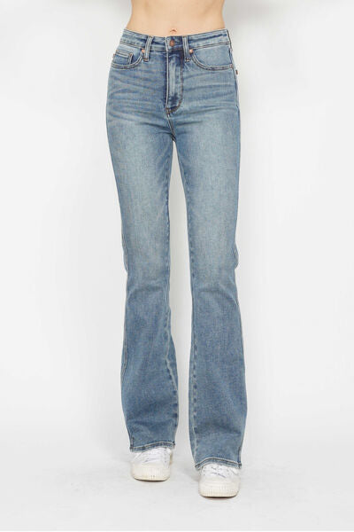 Tummy Control Back Embroidered Pocketed Bootcut Jeans - Tigbul's Variety Fashion Shop