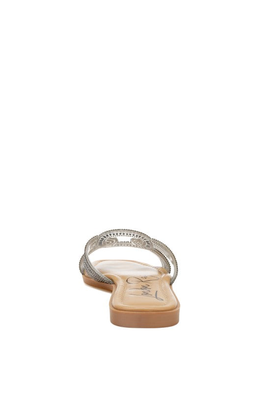Minople Rhinestones Embellished Flat Sandals - Tigbul's Variety Fashion Shop