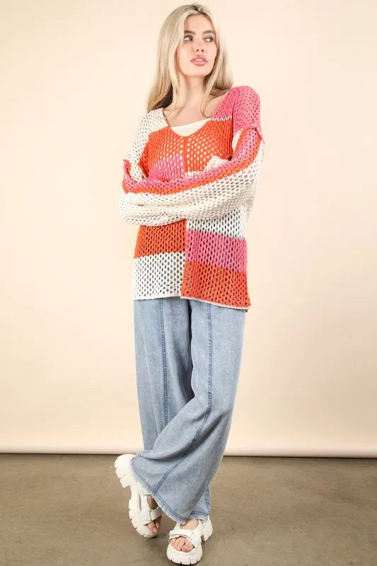 Color Block Oversized Summer Knit Cover Up - Tigbul's Variety Fashion Shop
