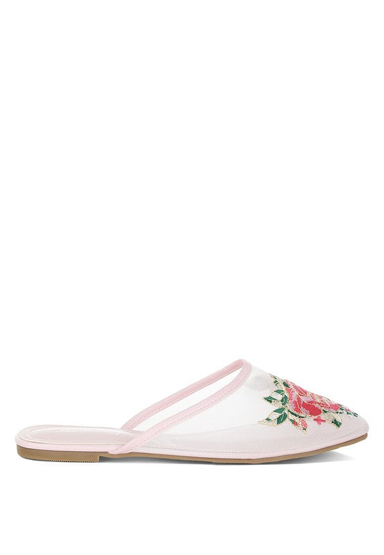 Shara Floral Embroidered Mesh Mules - Tigbul's Variety Fashion Shop