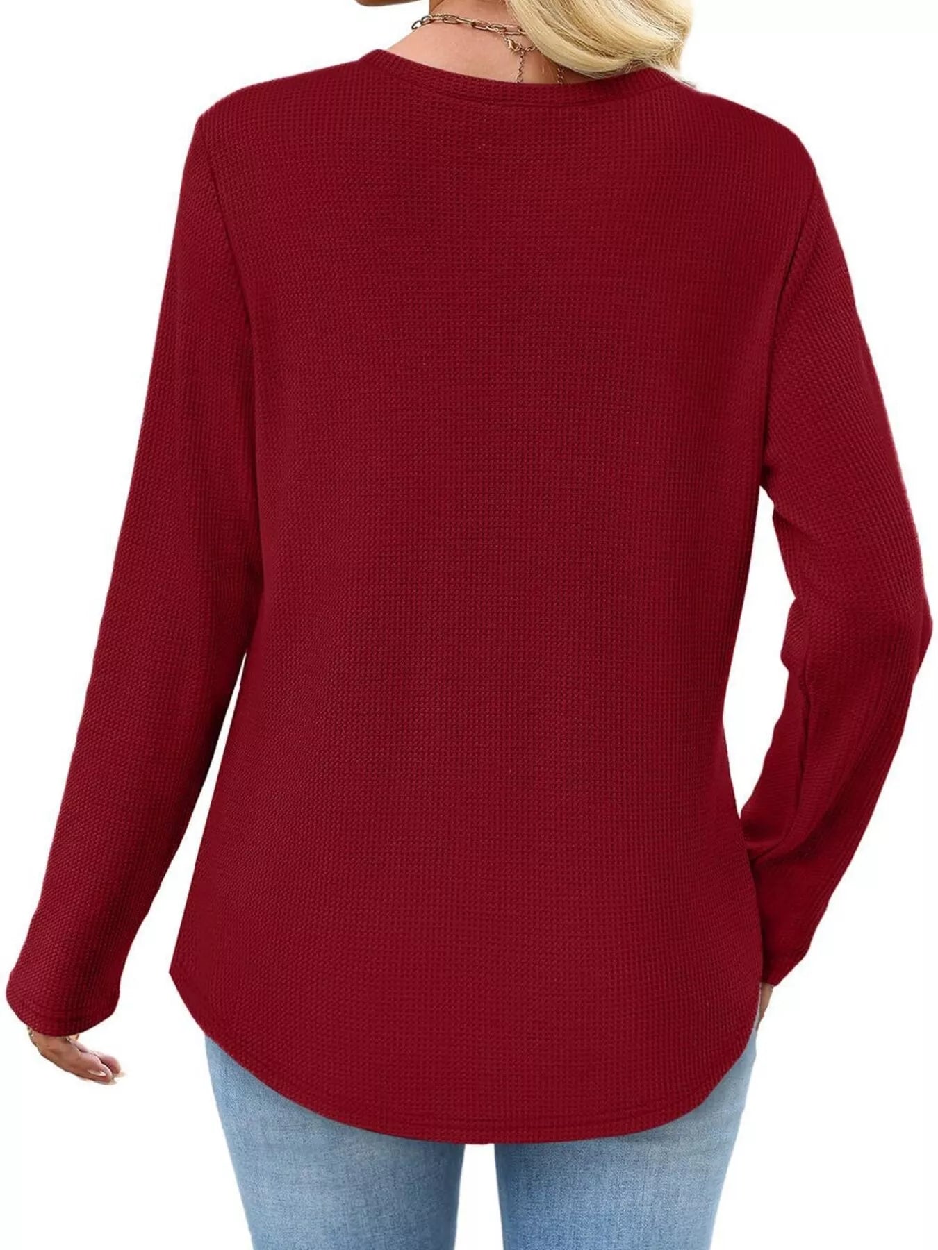 Waffle Knit Long Sleeve Pocket T-Shirt - Tigbul's Variety Fashion Shop