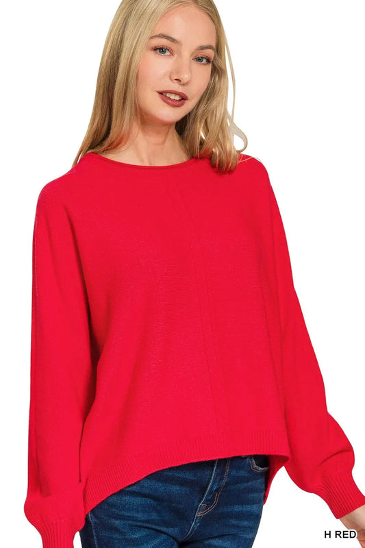 Zenana Viscose Front Seam Round-Neck Sweater - Tigbul's Variety Fashion Shop