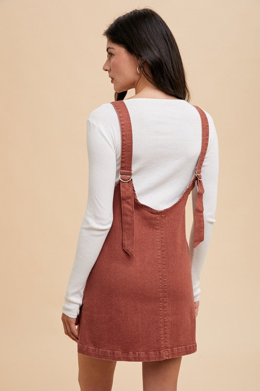 V-Neck Adjustable Strap Denim Overall Dress with Pockets - Tigbul's Variety Fashion Shop
