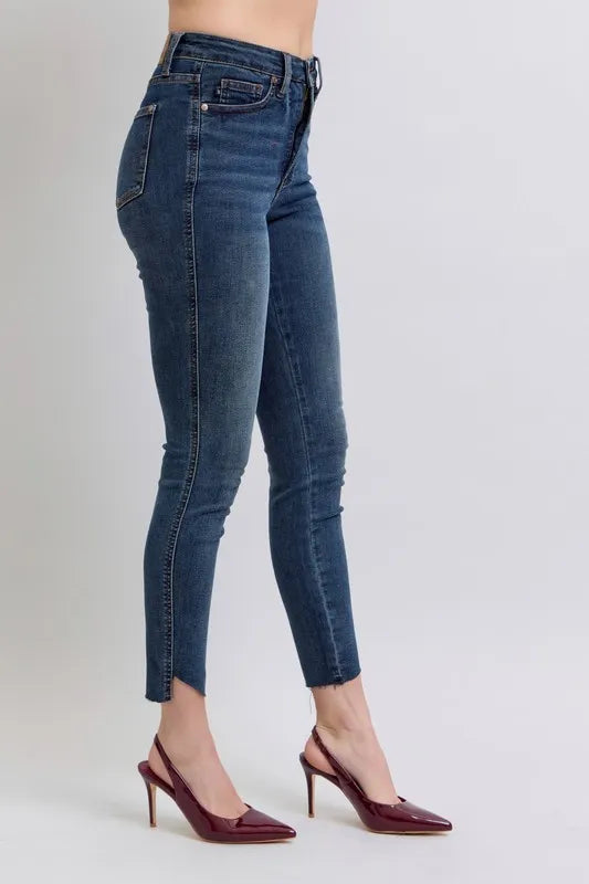 Judy Blue Full Size High Waist Tummy Control Step Hem Skinny Jeans Plus Size - Tigbul's Variety Fashion Shop