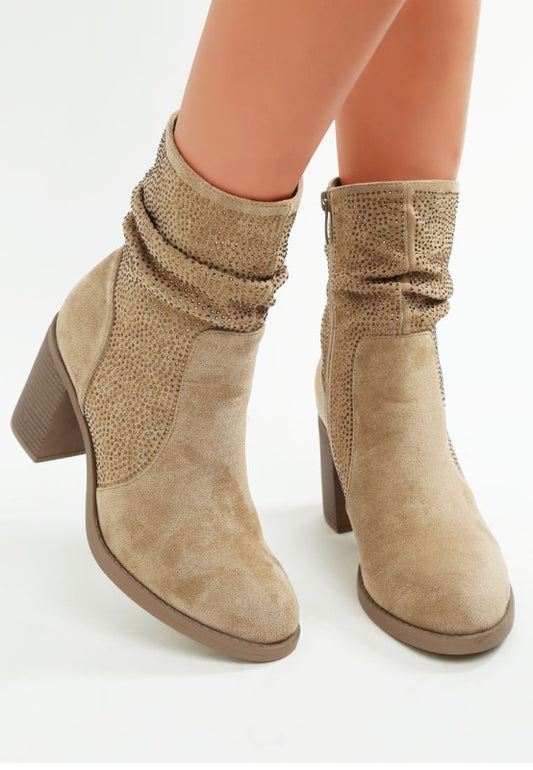 Chinar Rhinestone Studded Slouchy Ankle Boots - Tigbul's Variety Fashion Shop