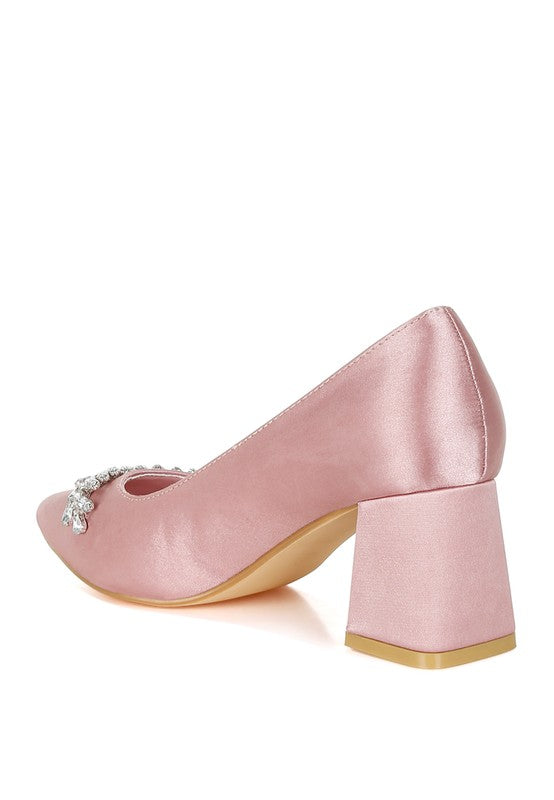 Abatina Satin Diamante Embellished Pumps - Tigbul's Variety Fashion Shop