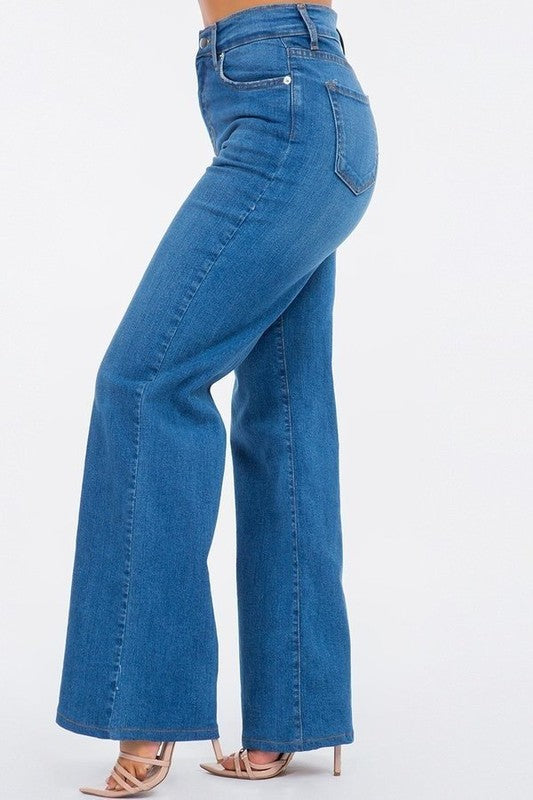 Wide Leg Jean Pants in Medium Blue - Tigbul's Variety Fashion Shop