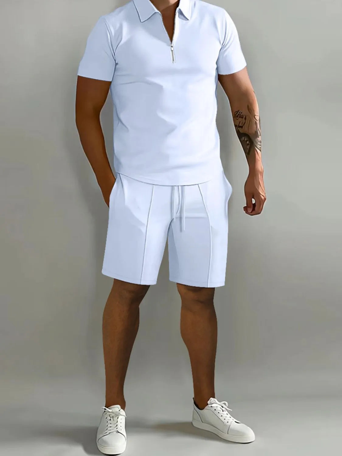 Men's Full Size Collared Neck Short Sleeve Top and Shorts Set Plus Size - Tigbul's Variety Fashion Shop