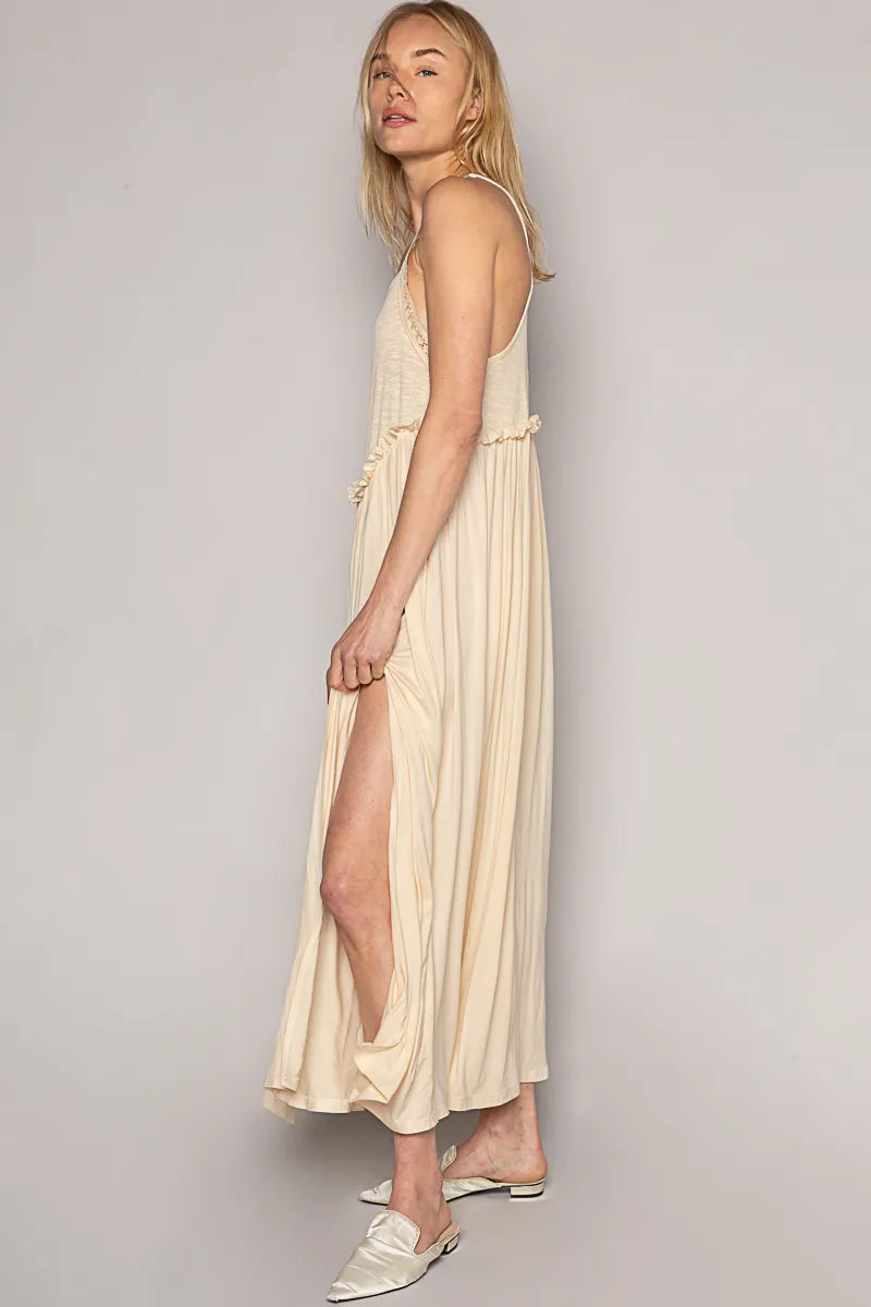 POL Frill Slit Square Neck Cami Dress - Tigbul's Variety Fashion Shop