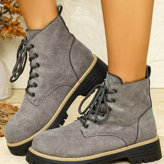 Round Toe Lace Up Boots - Tigbul's Variety Fashion Shop