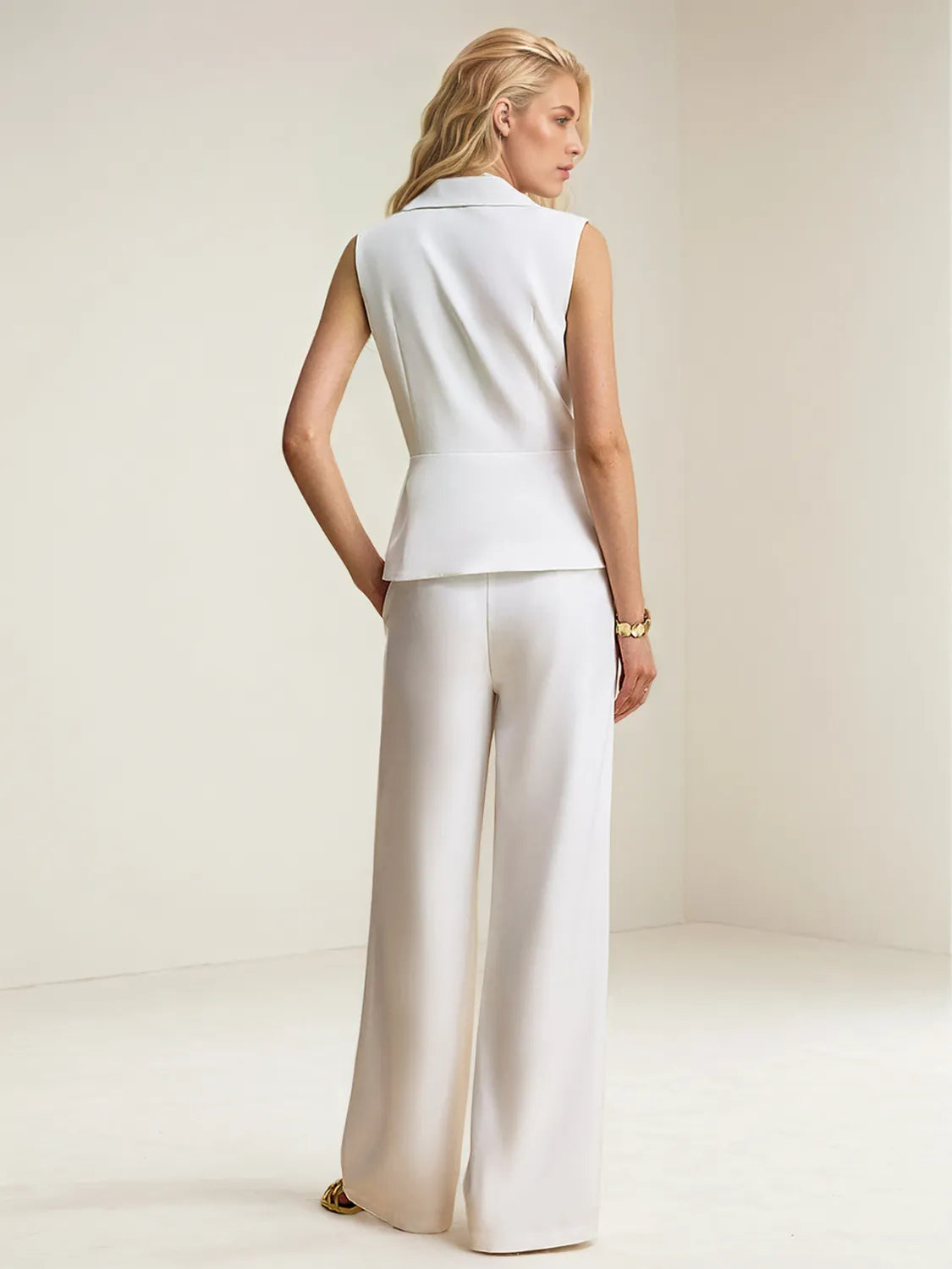White Button Up Vest and Pants Suit Set - Tigbul's Variety Fashion Shop