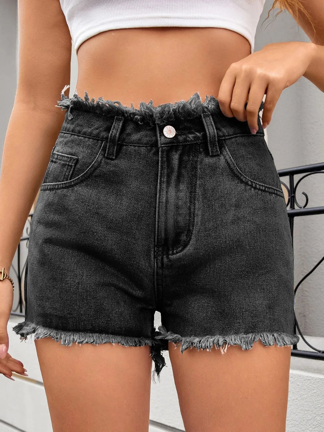 Washed Raw Hem Denim Shorts - Tigbul's Variety Fashion Shop