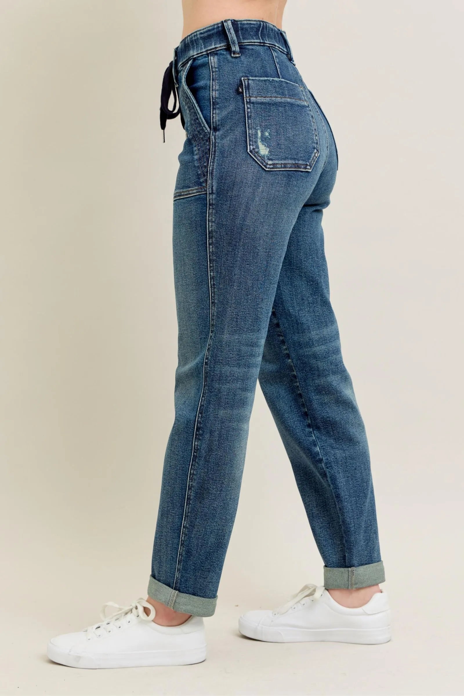 Judy Blue Full Size HW Vintage Wash Jeans w/ Drawstring Plus Size - Tigbul's Variety Fashion Shop