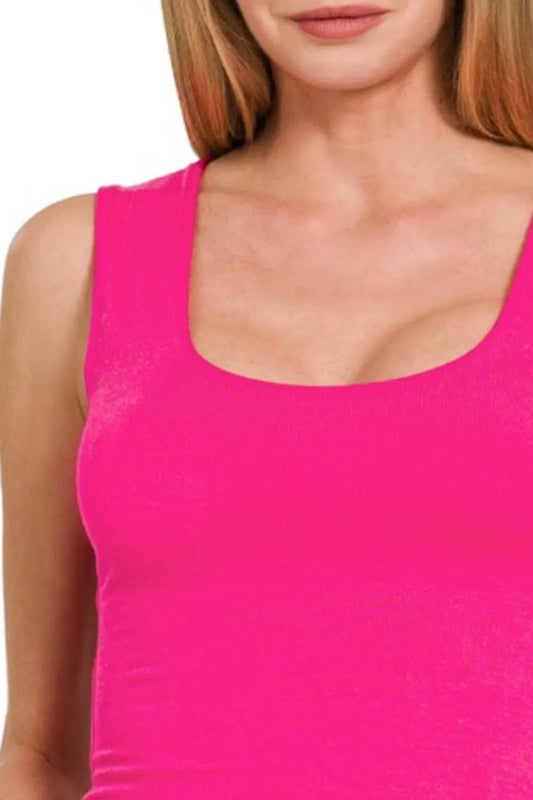 Hot Pink Double Layered Cropped Tank Top - Tigbul's Variety Fashion Shop
