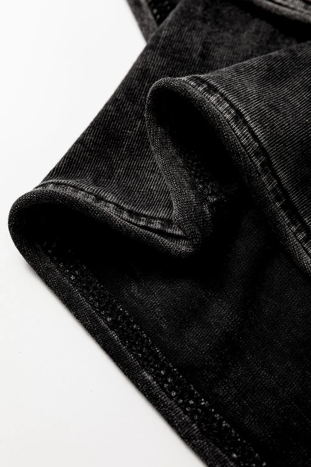 Black Mineral Wash French Terry High Waist Casual Shorts - Tigbul's Variety Fashion Shop