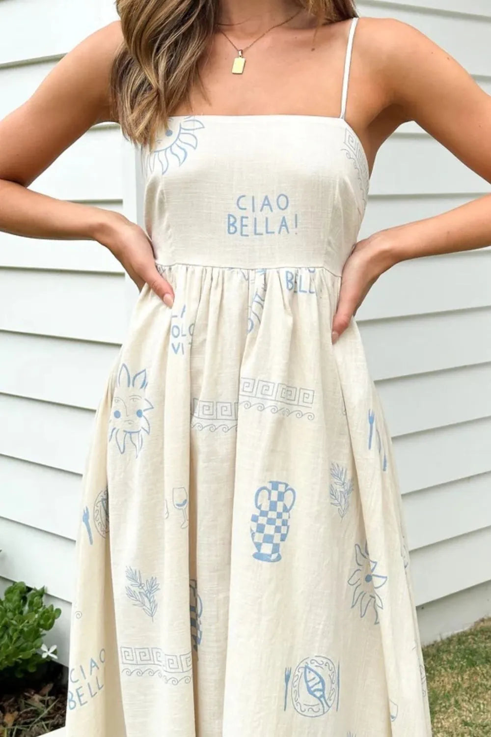 Cutout Back Printed Square Neck Maxi Cami Dress - Tigbul's Variety Fashion Shop