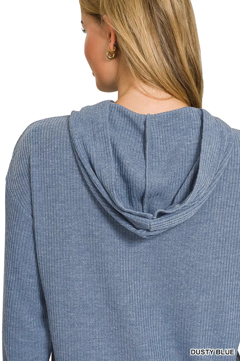 Zenana Ribbed Long Sleeve Hoodie - Tigbul's Variety Fashion Shop