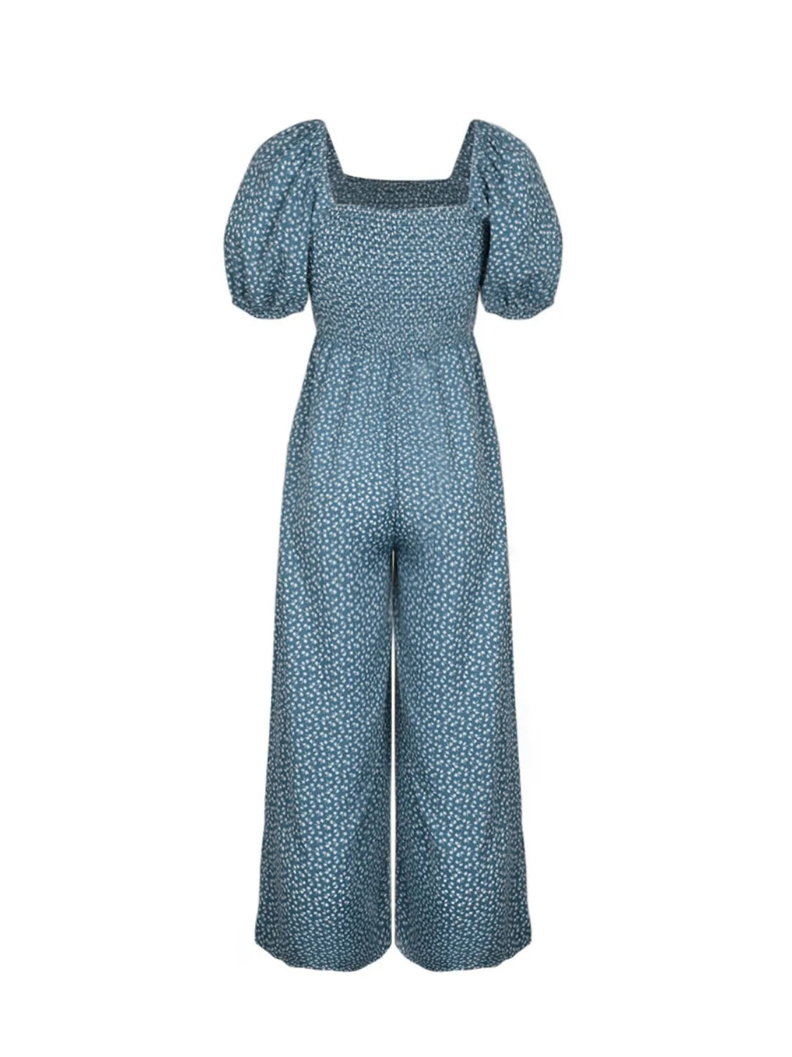 Printed Square Neck Puff Sleeve Jumpsuit - Tigbul's Variety Fashion Shop