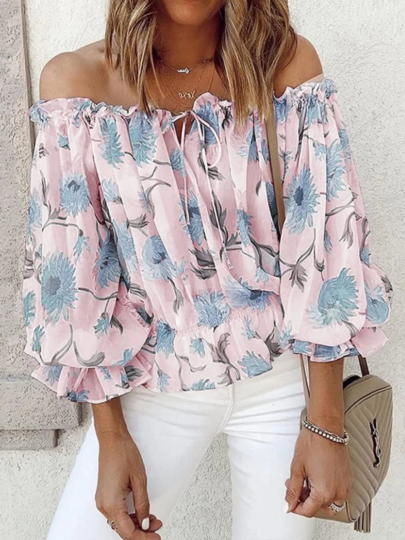 Off-Shoulder Floral Print Blouse - Tigbul's Variety Fashion Shop