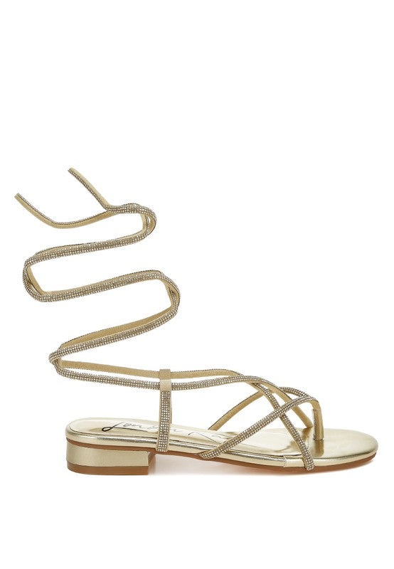 Babbity Rhinestone Embellished Lace-Up Sandals - Tigbul's Variety Fashion Shop