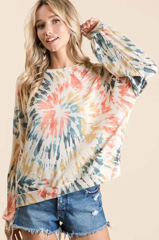 BiBi Tie Dye Print Terry Pull Over - Tigbul's Variety Fashion Shop
