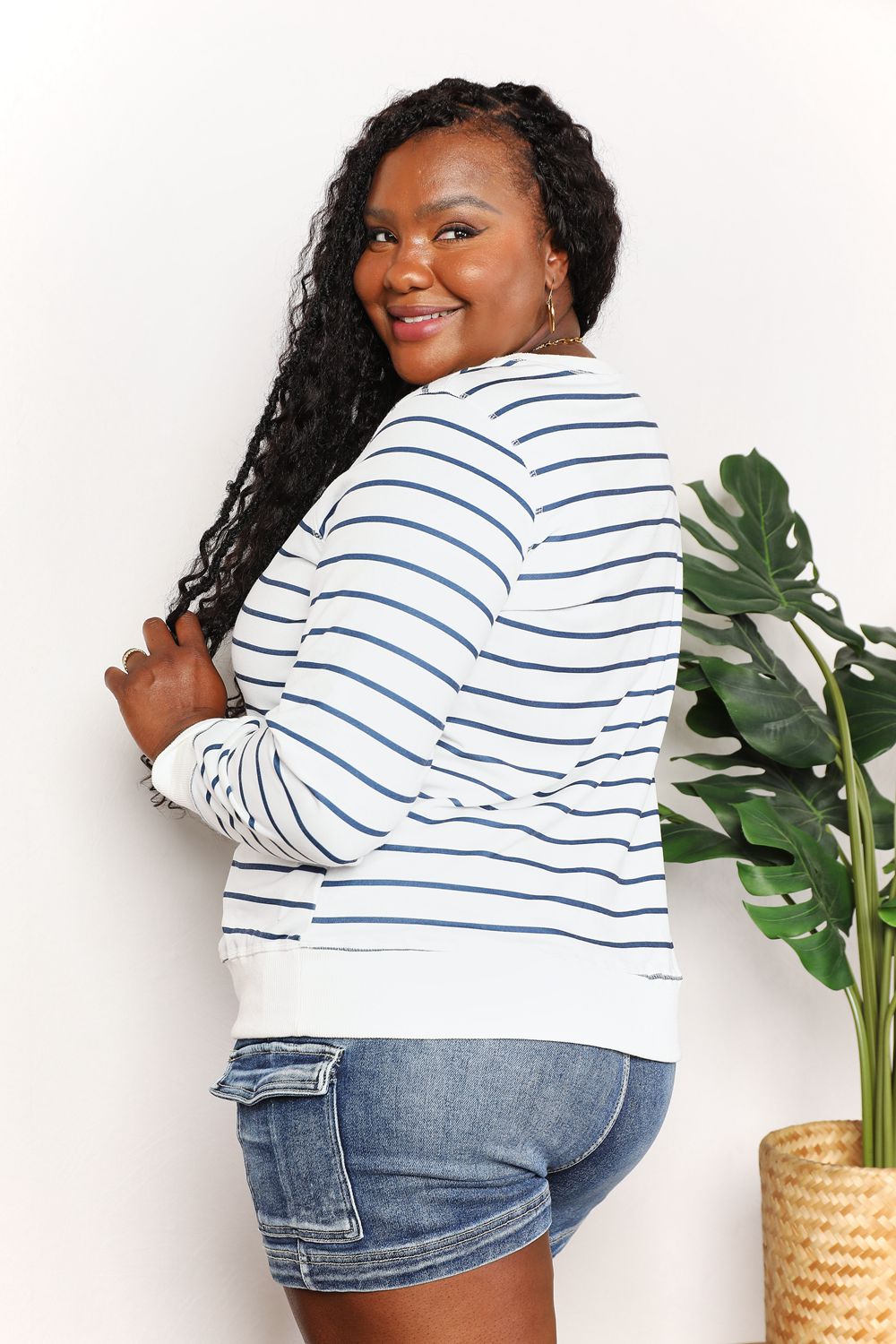 Double Take Striped Long Sleeve Round Neck Top - Tigbul's Variety Fashion Shop