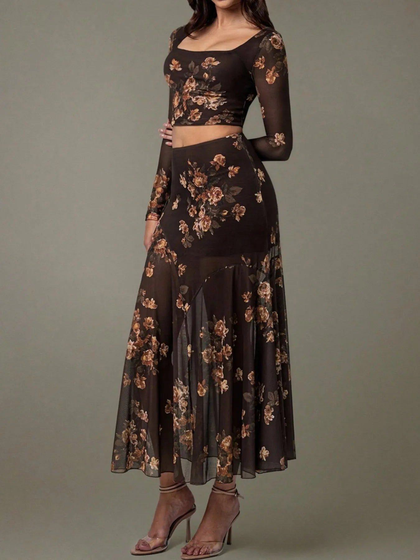 Floral Square Neck Top and Skirt Set - Tigbul's Variety Fashion Shop