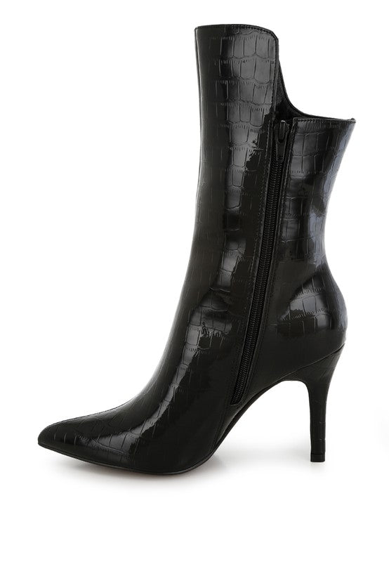 Kultrus Croco Stiletto Heel Mid-Calf Boots - Tigbul's Variety Fashion Shop