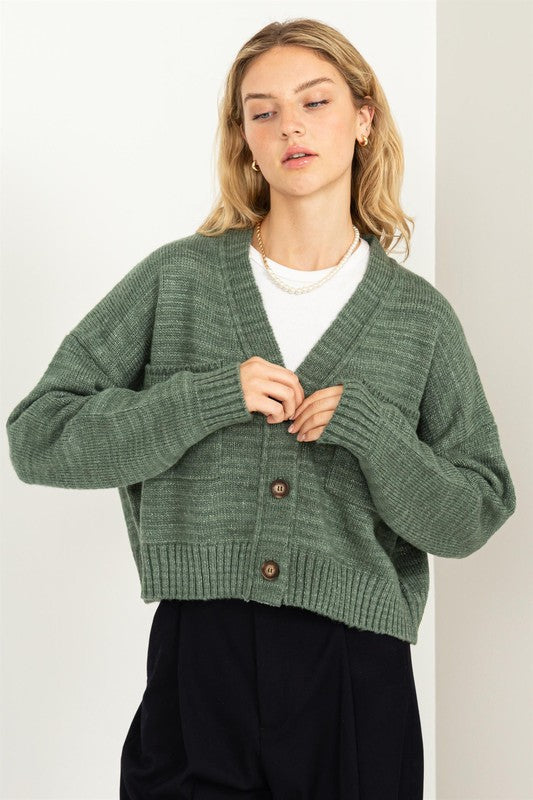 Button Front Cropped Cardigan Sweater - Tigbul's Variety Fashion Shop