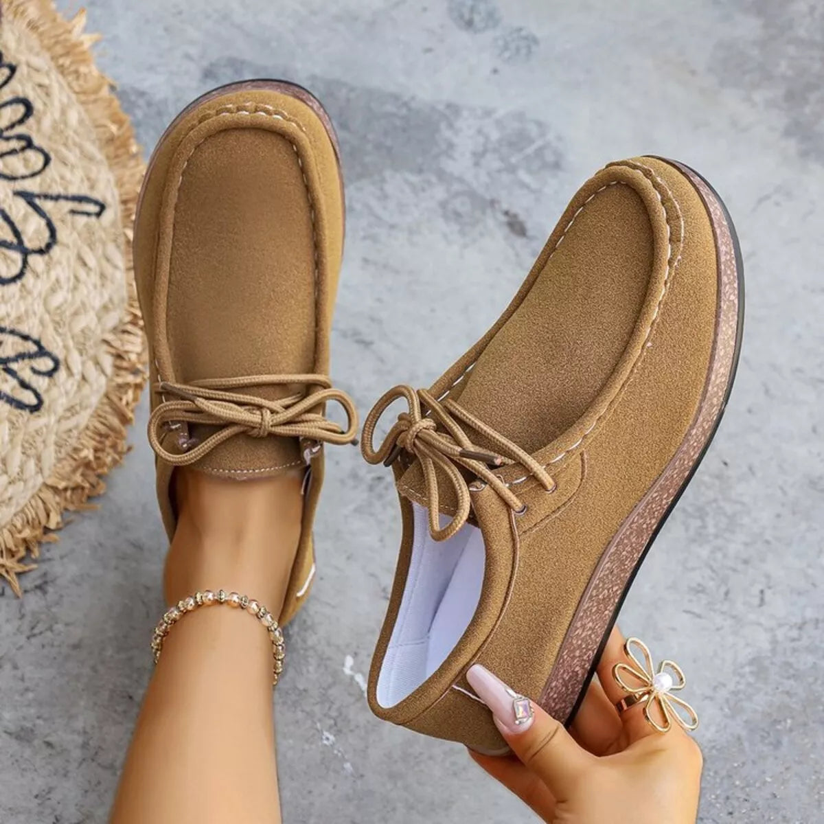 Round Toe Lace Up Slip-Ons - Tigbul's Variety Fashion Shop