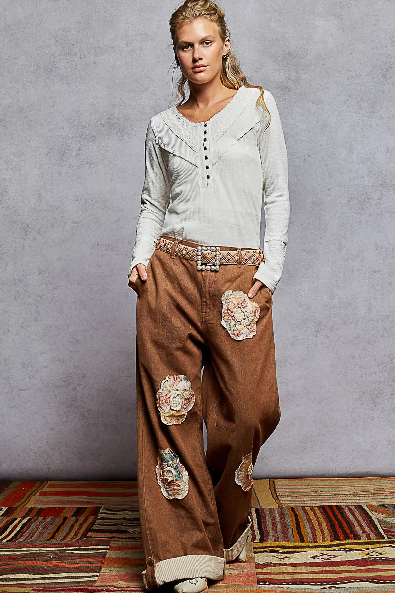 POL Ribbed Half Button Lace Detail Knit Top - Tigbul's Variety Fashion Shop