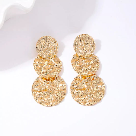 18K Gold-Plated Round Layered Textured Earrings - Tigbul's Variety Fashion Shop