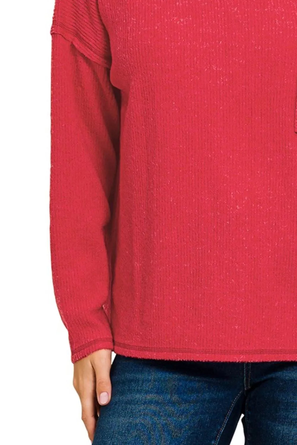 Zenana Ribbed Brushed Melange Hacci Sweater with Chest Pocket - Tigbul's Variety Fashion Shop