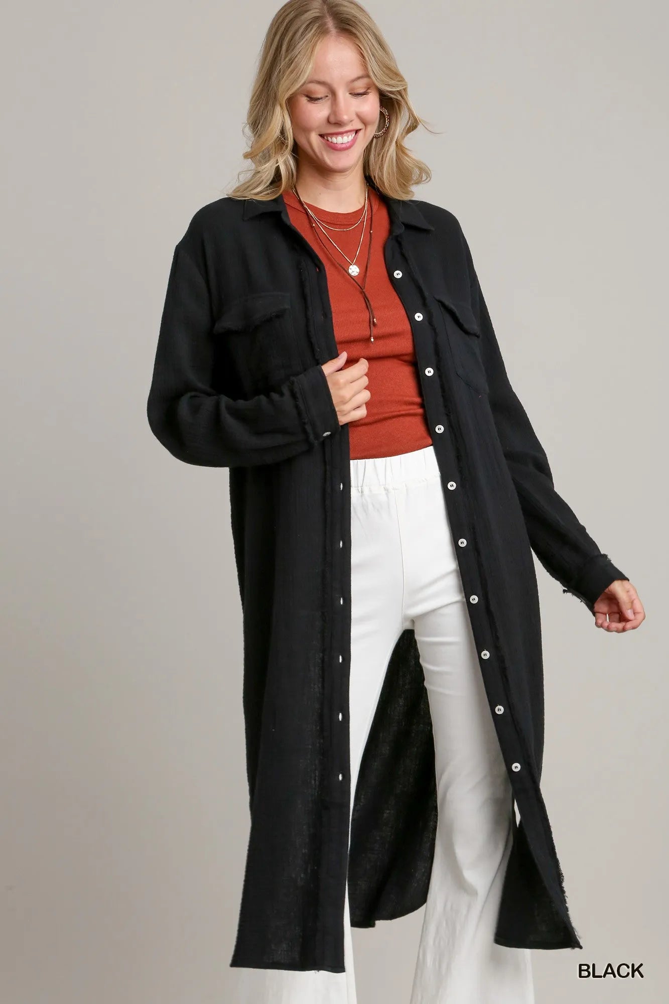 Umgee Cotton Gauze Button Down Shirt Dress - Tigbul's Variety Fashion Shop