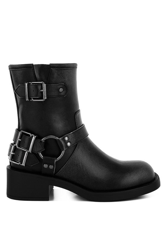 Caribou Harness Detail Biker Boots - Tigbul's Variety Fashion Shop
