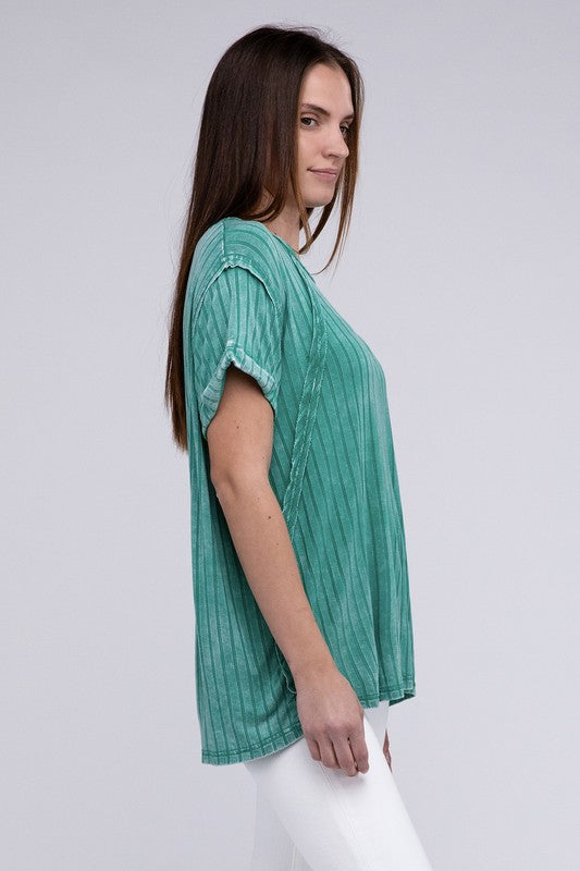 Ribbed Raglan Dolman Sleeve Boat-Neck Top - Tigbul's Variety Fashion Shop