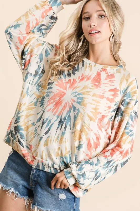 BiBi Tie Dye Print Terry Pull Over - Tigbul's Variety Fashion Shop