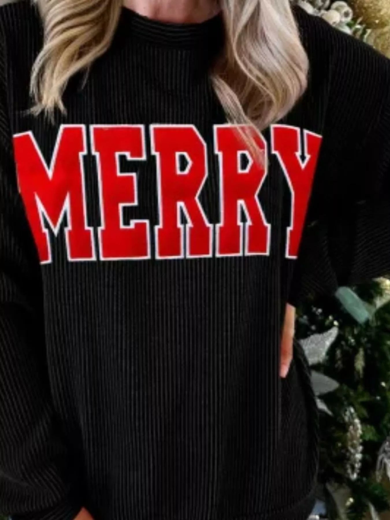 MERRY Round Neck Christmas Sweatshirt - Tigbul's Variety Fashion Shop