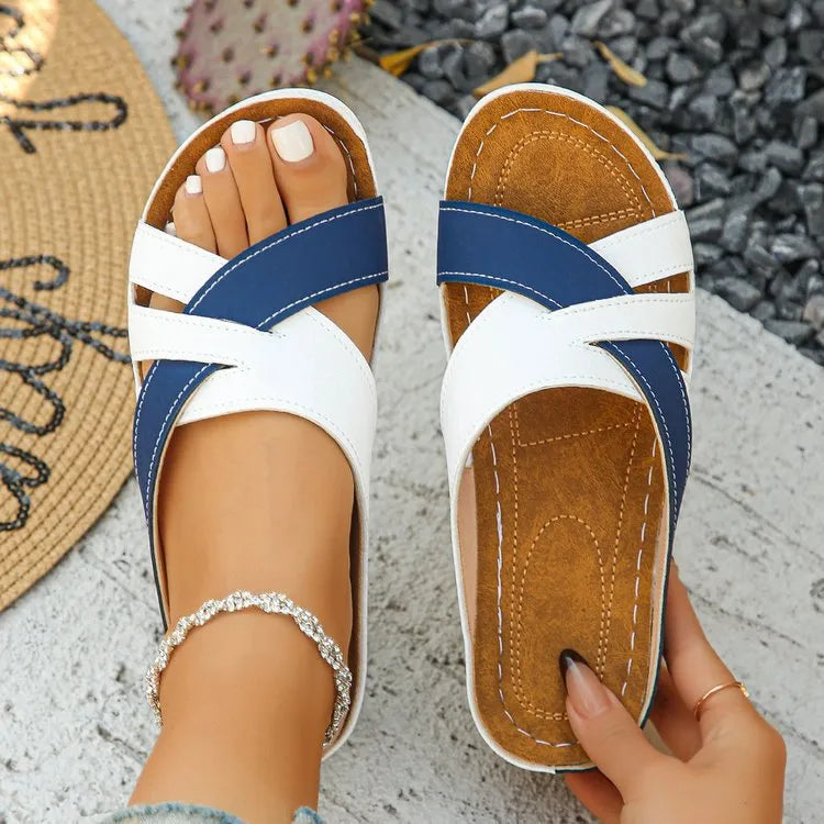 Contrast Cross Strap Wedge Sandals - Tigbul's Variety Fashion Shop