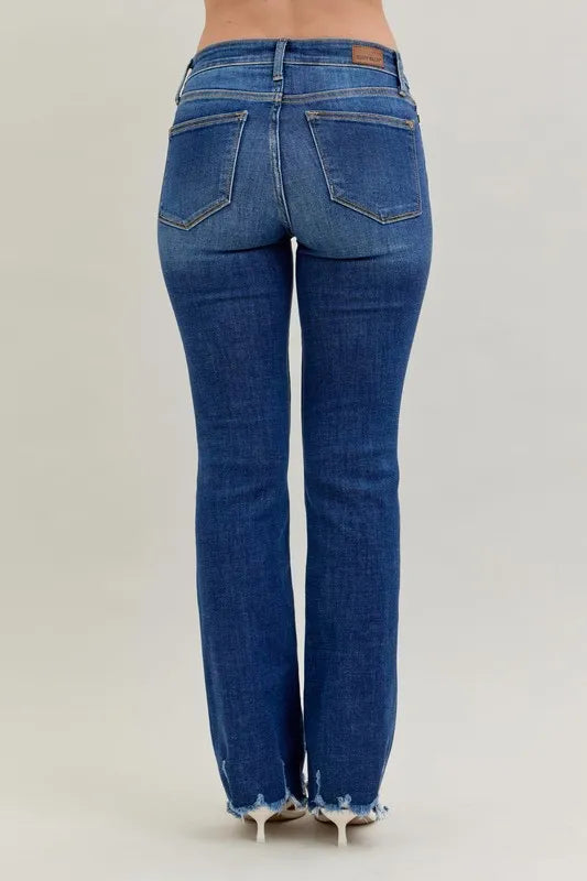 Judy Blue Mid-Rise Distressed Hem Bootcut Jeans Small-24W - Tigbul's Variety Fashion Shop