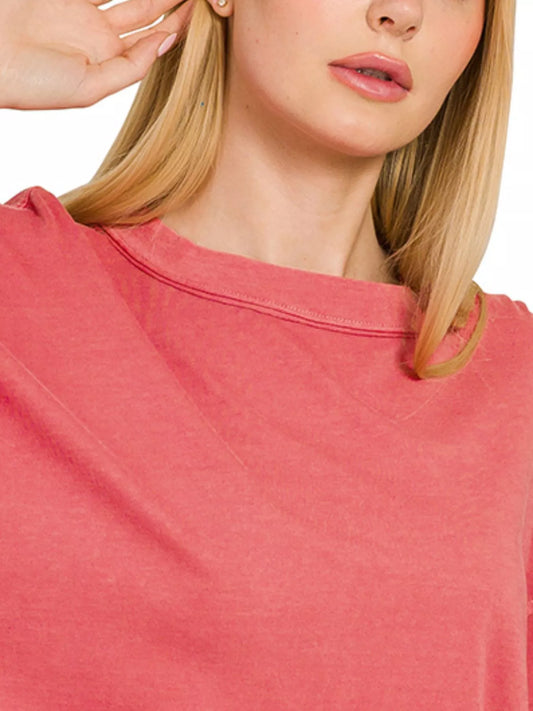 Zenana Pigment Dye Enzyme Washing Oversized Round-Neck T-Shirt - Tigbul's Variety Fashion Shop
