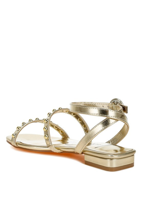 Flippity Studded Ankle Strap Flat Sandals - Tigbul's Variety Fashion Shop