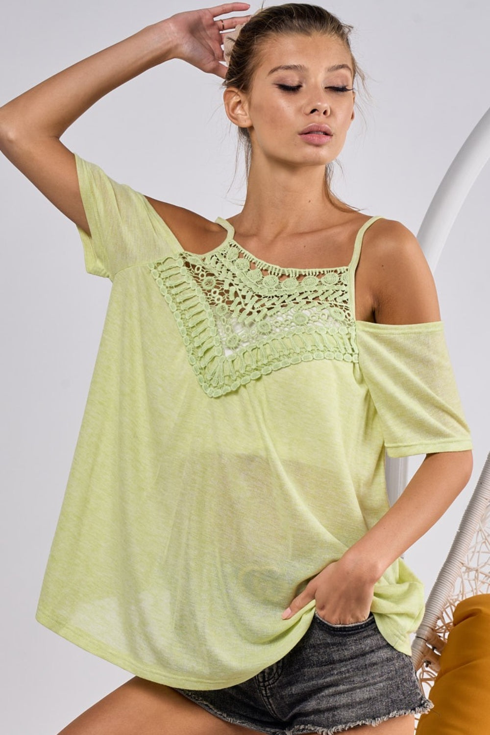 Lime Color Front Crochet Lace Adjustable Strap Top - Tigbul's Variety Fashion Shop