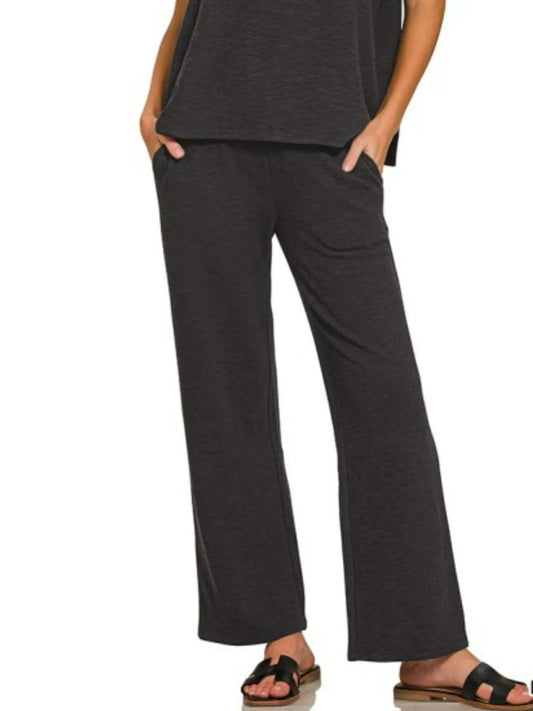 Zenana Slub Short Sleeve T-Shirt and Pants Set - Tigbul's Variety Fashion Shop