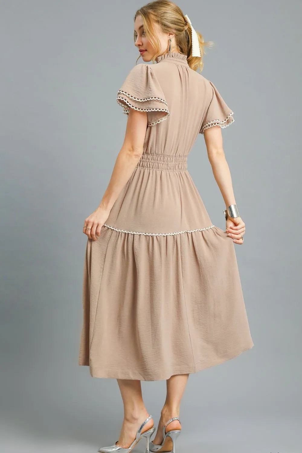 Umgee Tiered Flutter Sleeve Midi Dress - Tigbul's Variety Fashion Shop