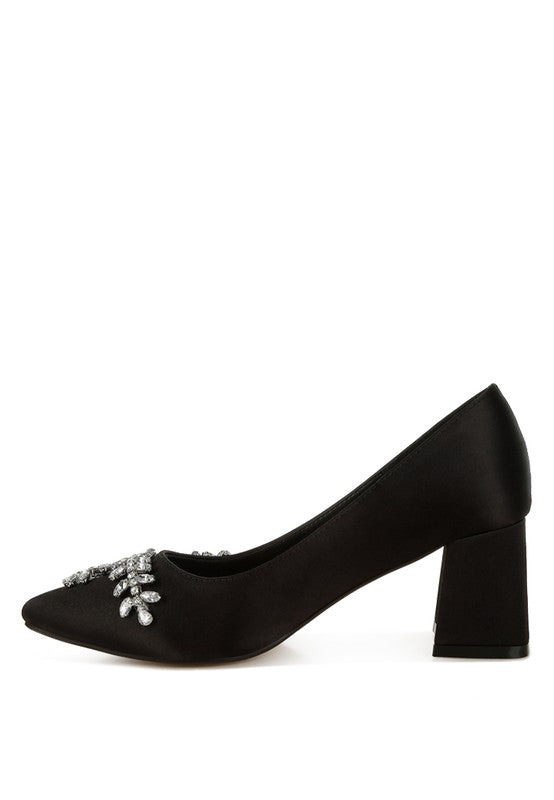 Abatina Satin Diamante Embellished Pumps - Tigbul's Variety Fashion Shop