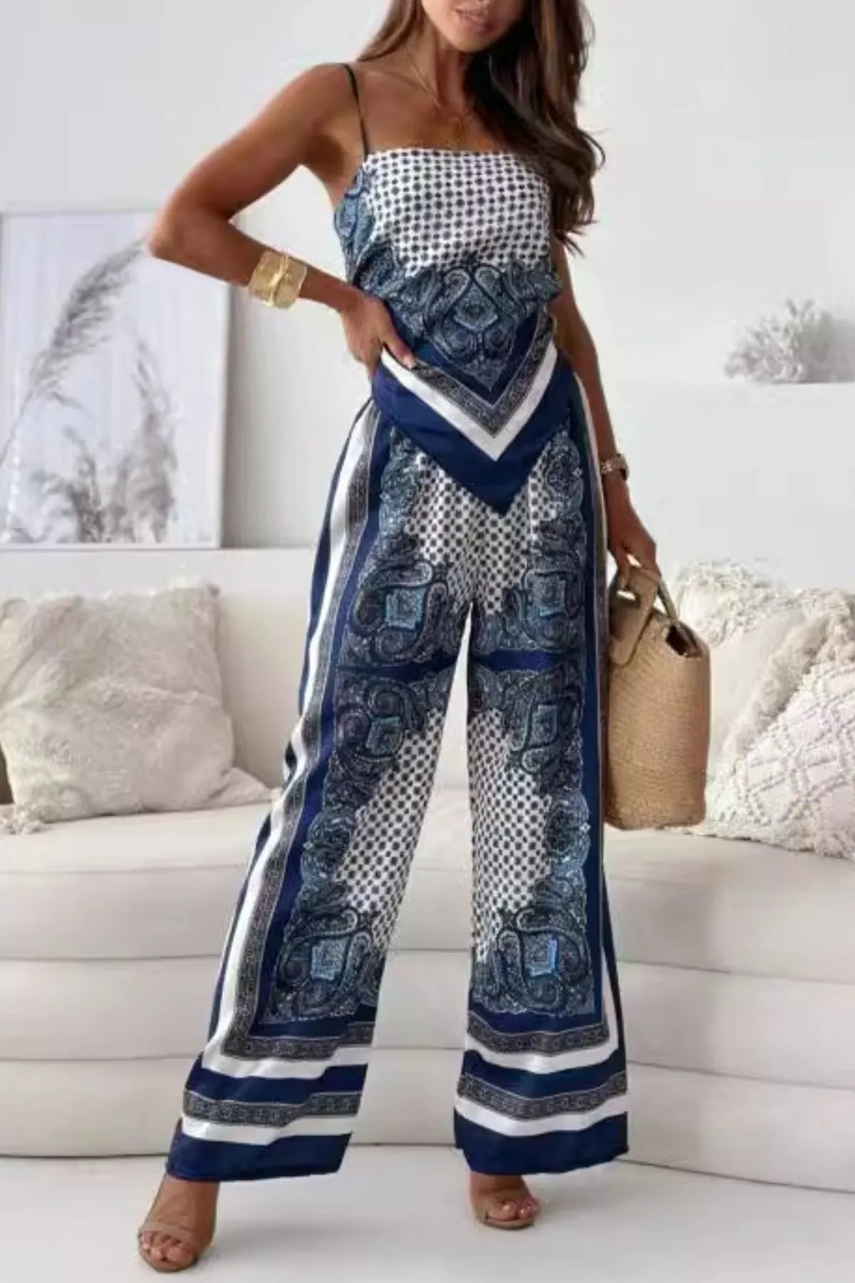 Printed Cami and Wide Leg Pants Set - Tigbul's Variety Fashion Shop